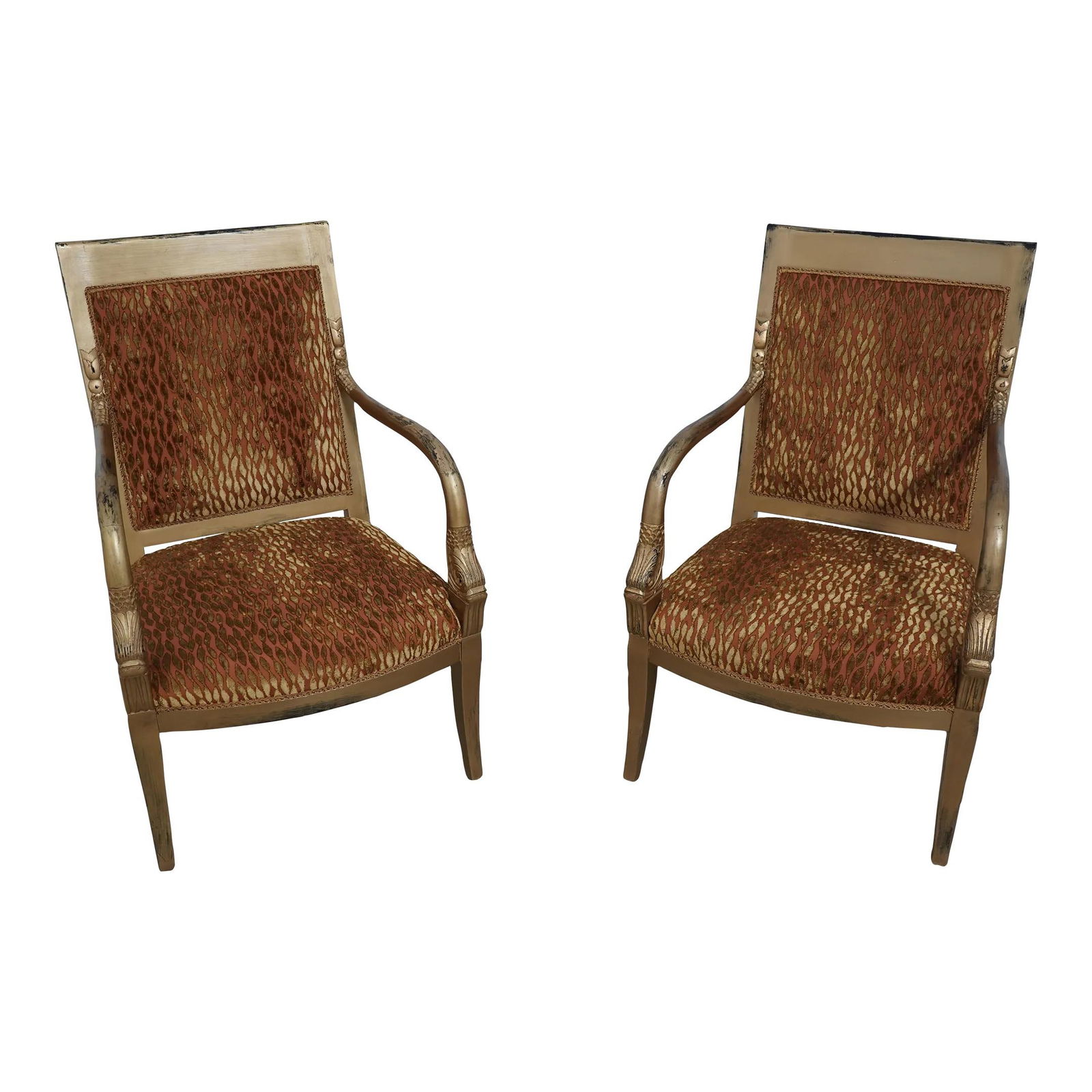 Elegant Pair of Neoclassical Dolphin Armchairs with Gold and Black Finish (1 of 10)