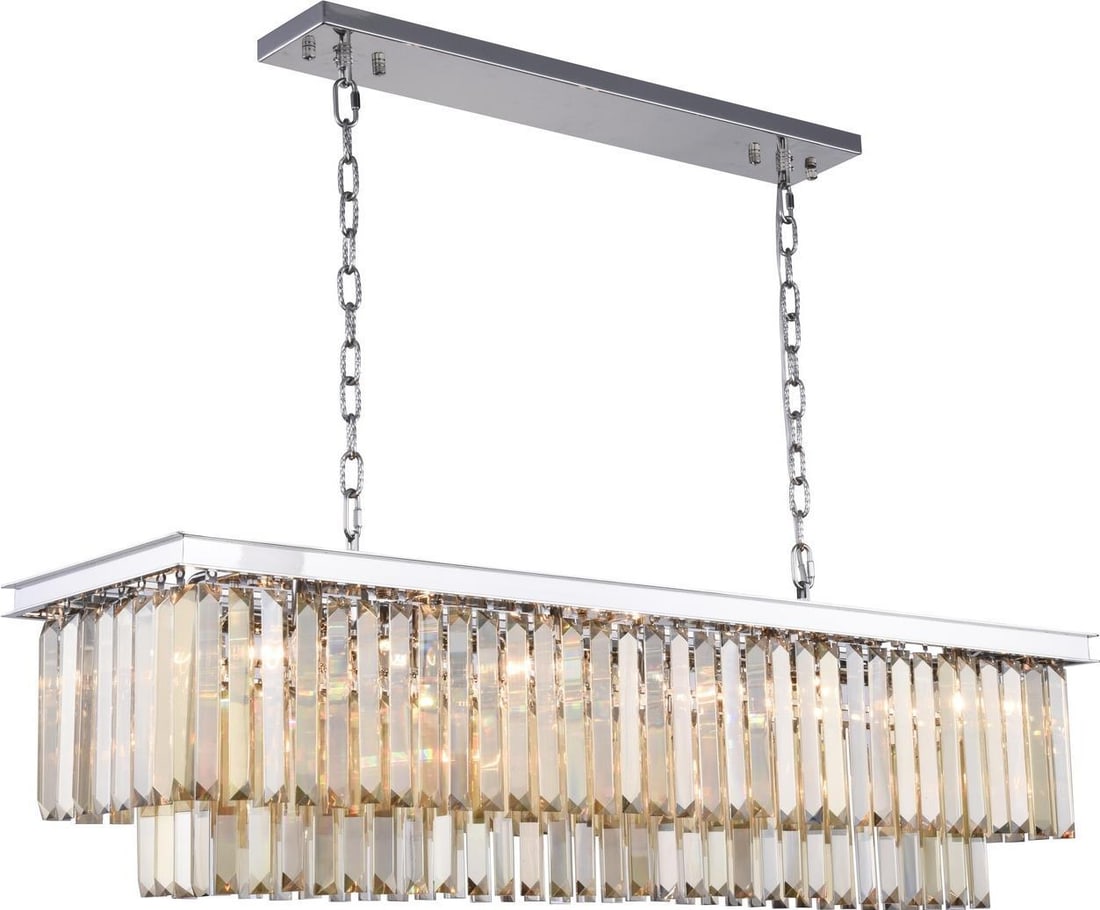 Sydney Crystal Pendant Light in Polished Nickel with Golden Teak Finish: Sydney Crystal Pendant Light in Polished Nickel with Golden Teak Finish Illuminate your space with the Sydney Hanging Pendant, a stunning transitional style light fixture. This pendant features a beau