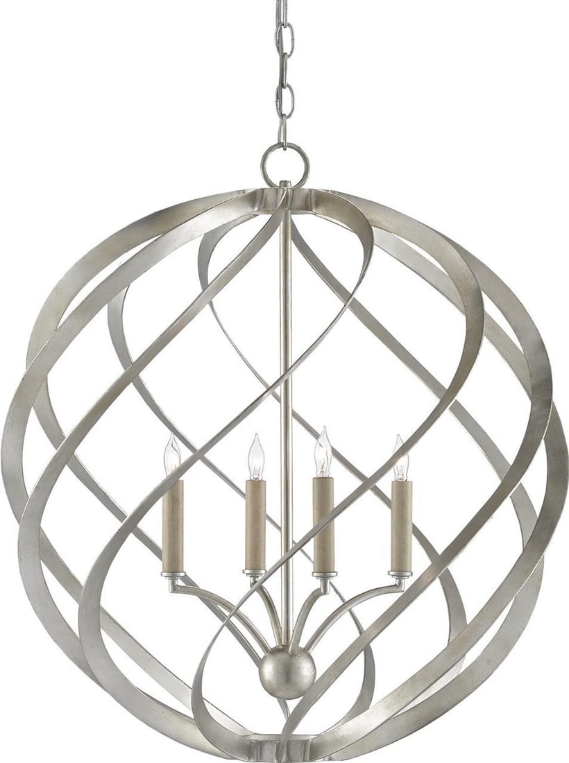 Roussel Contemporary Silver Leaf Orb Chandelier by Currey: Roussel Contemporary Silver Leaf Orb Chandelier by Currey Illuminate your space with the stunning Roussel Silver Leaf Chandelier, a perfect blend of contemporary style and elegance. This orb chandelie