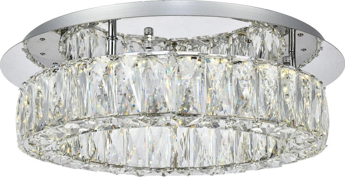 Elegant Lighting Monroe Crystal Chrome Flush-Mount Ceiling Light 17.70in: Elegant Lighting Monroe Crystal Chrome Flush-Mount Ceiling Light 17.70in Illuminate your space with the Monroe Crystal Chrome Ceiling Light Fixture, designed in a stunning transitional style. This flu