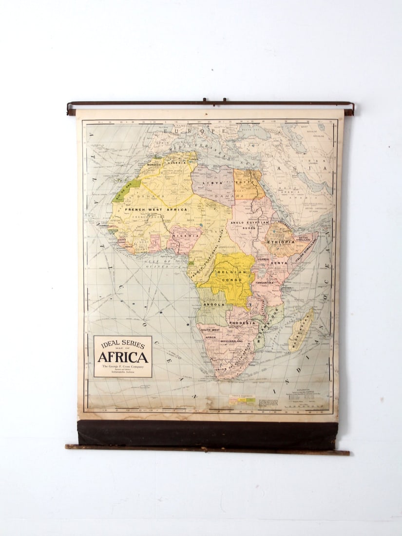Vintage 1939 George F Cram Pull Down Map of Africa Ideal Series (1 of 14)