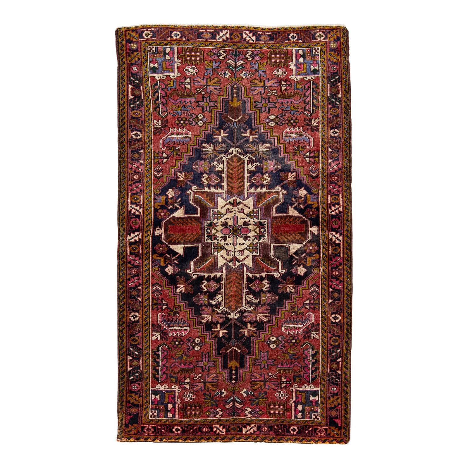 Vintage Persian Heriz Hand-Knotted Wool Rug Red Medallion 3'9 x 6'11 (1 of 7)