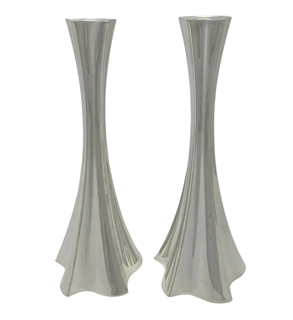 Handmade 925 Sterling Silver Modern Wave Candlesticks 12.25 in: Handmade 925 Sterling Silver Modern Wave Candlesticks 12.25 in Enhance your home decor with these exquisite handmade modern wave candlesticks, crafted from fine 925 sterling silver. Boasting a shiny a