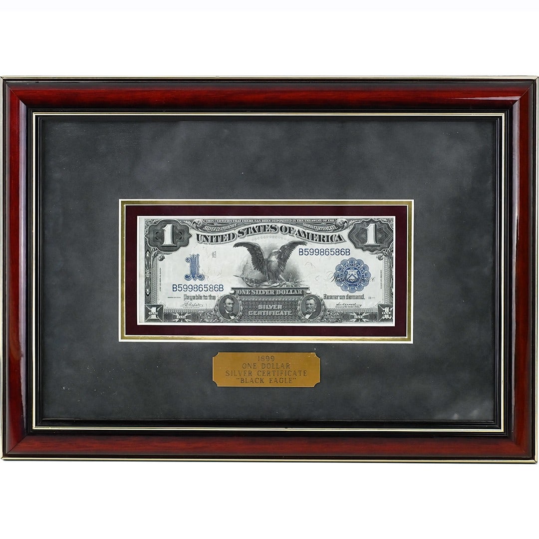 1899 United States $1 Black Eagle Silver Certificate FR.226 Large Note: 1899 United States $1 Black Eagle Silver Certificate FR.226 Large Note This is a 1899 $1 Silver Certificate Black Eagle, FR.226, from the United States. It is a large-sized silver certificate with the