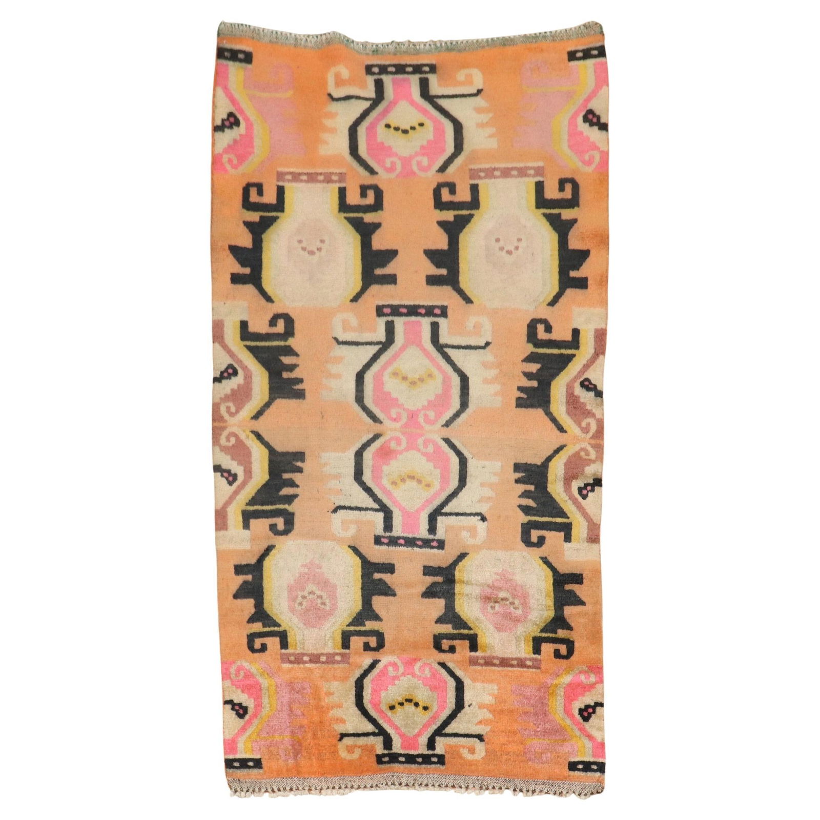 Mid-20th Century Hand-Knotted Orange Tibetan Folk Art Rug 38 x 66: Mid-20th Century Hand-Knotted Orange Tibetan Folk Art Rug 38 x 66 This exquisite vintage Tibetan rug showcases a vibrant orange field, making it a standout piece for any decor. Hand-knotted from high-