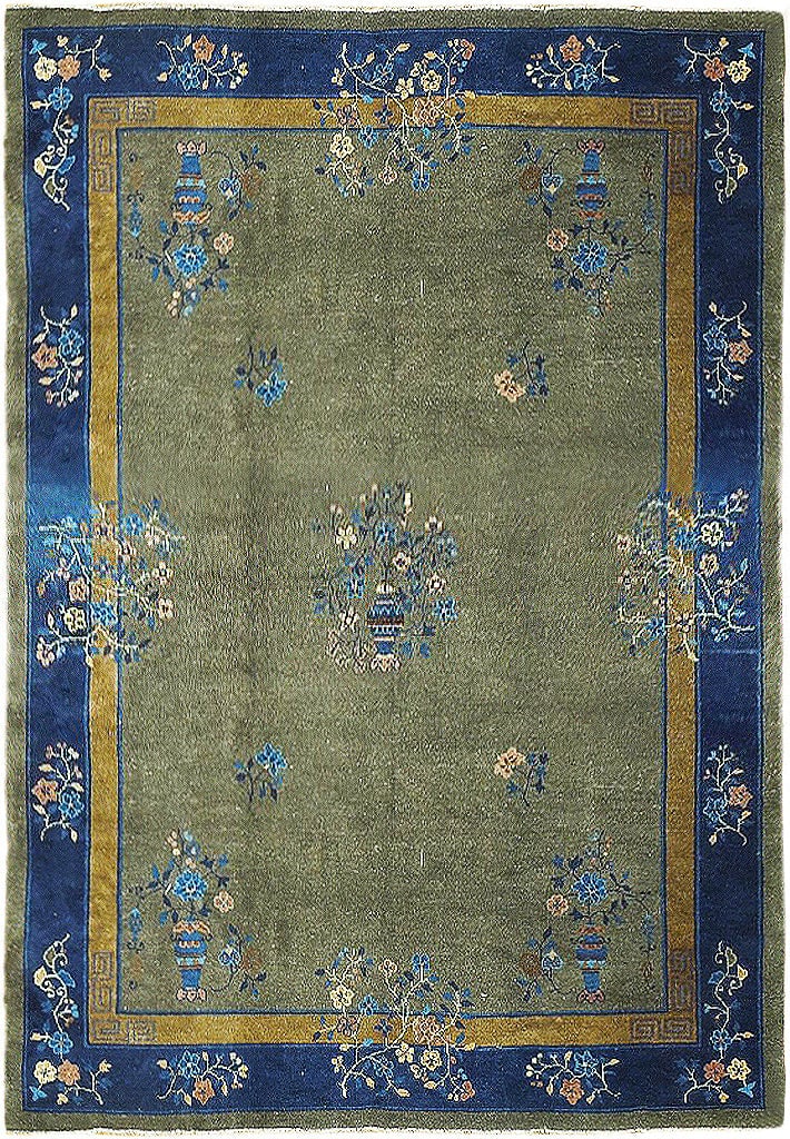 Hand-Knotted 8.11 x 11.7 Art Deco Area Rug in Sage Green: Hand-Knotted 8.11 x 11.7 Art Deco Area Rug in Sage Green Free continental US Shipping Introducing an exquisite Hand-Knotted Deco Area Rug that redefines elegance and sophistication in your home. Measu