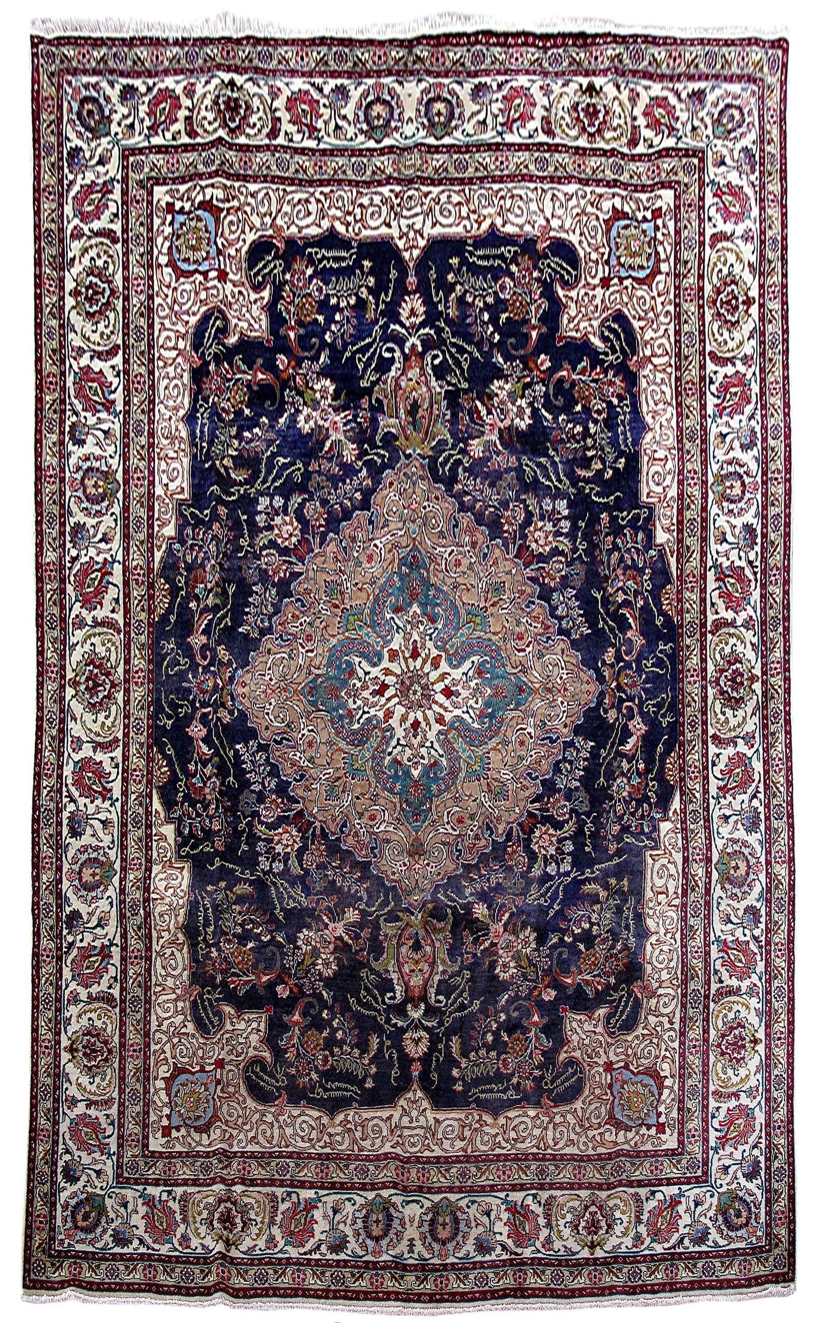 Handcrafted 9'10 x 13'2 Navy Blue Persian Tabriz Rug with Herati Design: Handcrafted 9'10 x 13'2 Navy Blue Persian Tabriz Rug with Herati Design Free continental US Shipping Elevate your home decor with this exquisite 9' 10" x 13' 2" Navy Blue Persian Tabriz Rug, a stunnin