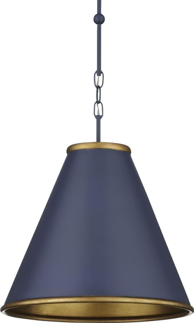 Currey Pierrepont Blue Pendant Light with Gold Leaf Finish: Currey Pierrepont Blue Pendant Light with Gold Leaf Finish Illuminate your space with this sophisticated Pierrepont Blue Pendant Light, featuring a stunning combination of dark blue and contemporary g