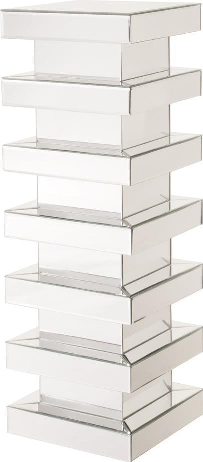 Howard Elliott 36 Inch Square Mirrored Glass Decor Stand: Howard Elliott 36 Inch Square Mirrored Glass Decor Stand Elevate your space with this sophisticated 36" mirrored glass decor stand. Designed as a square, stepped pedestal, it features a stunning mirro