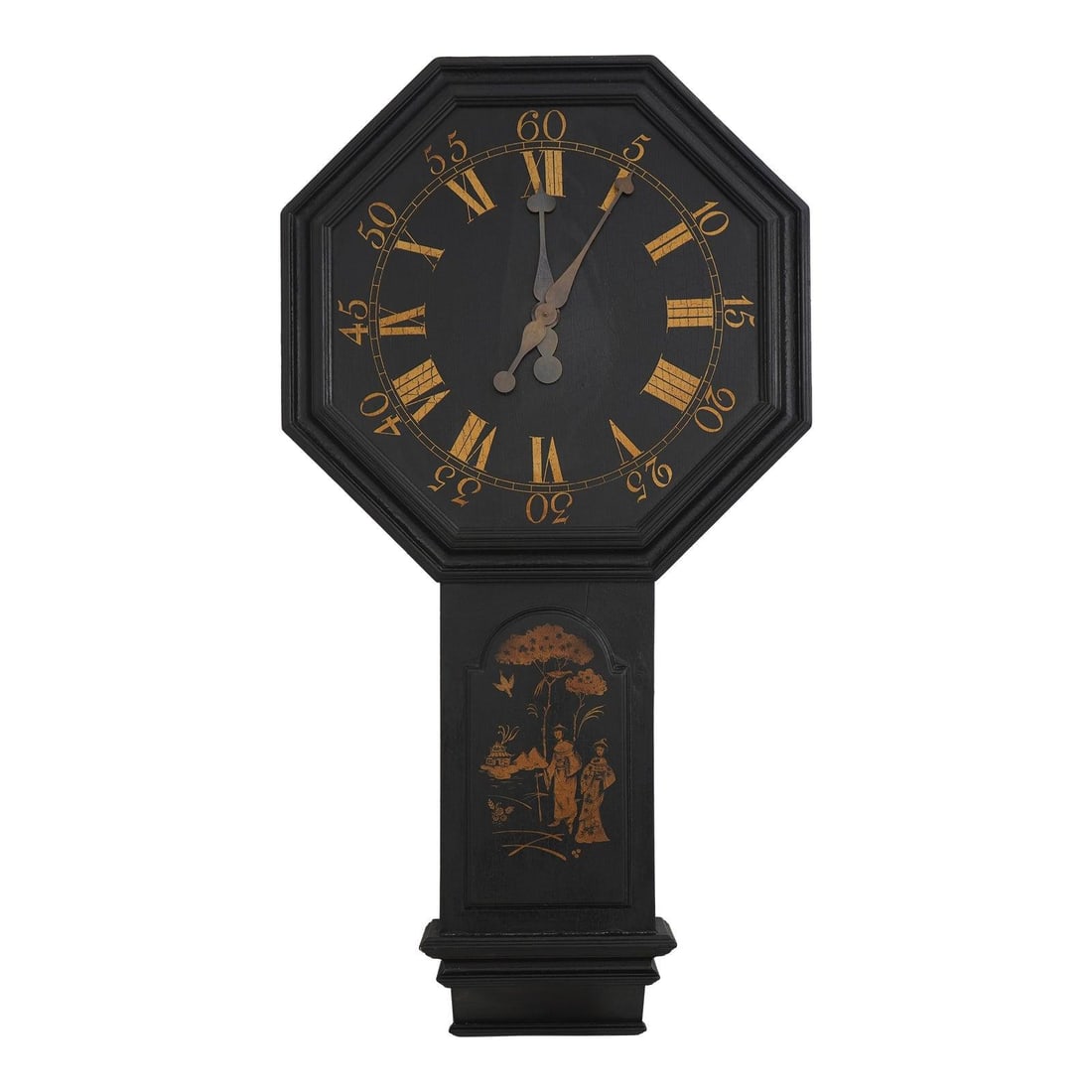 Vintage Chinoiserie Electric Wall Clock Black Wood 24 x 45 (1 of 10)