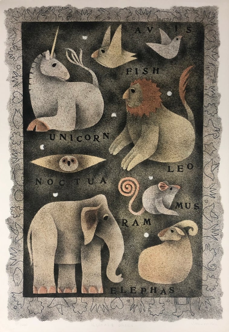 Carol Jablonsky Elephas Limited Edition Signed Lithograph 1981: Carol Jablonsky Elephas Limited Edition Signed Lithograph 1981 This striking lithograph titled 'Elephas' by artist Carol Jablonsky captures the beauty of animals in a contemporary art style. Created i