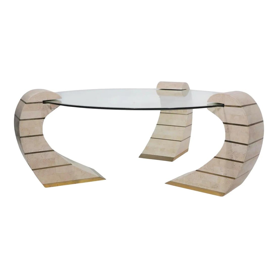 Magnussen Home Hollywood Regency Tessellated Horn Brass Coffee Table 1980s (1 of 8)