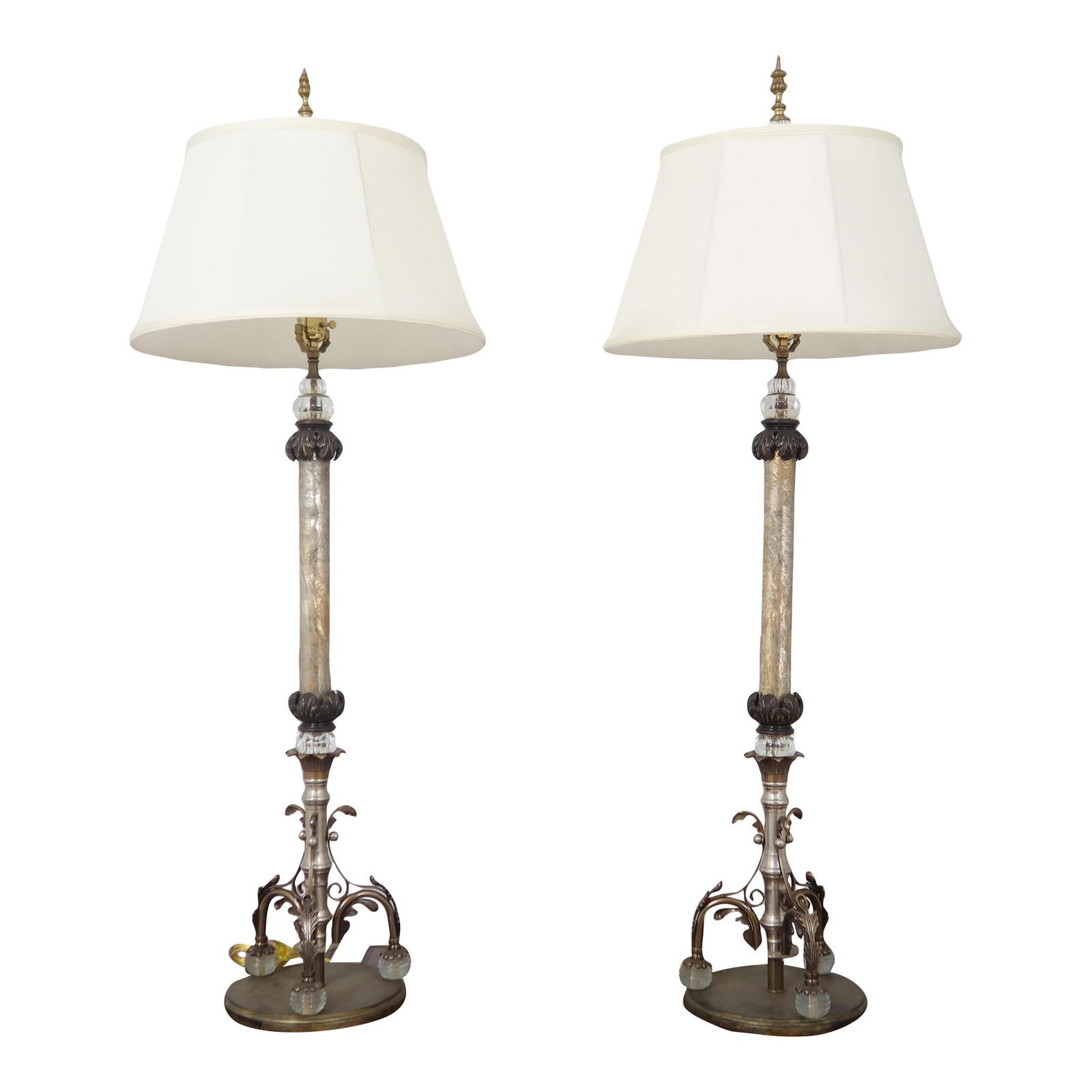 Elegant Pair of 51 Inch Brass and Glass Column Lamps (1 of 10)