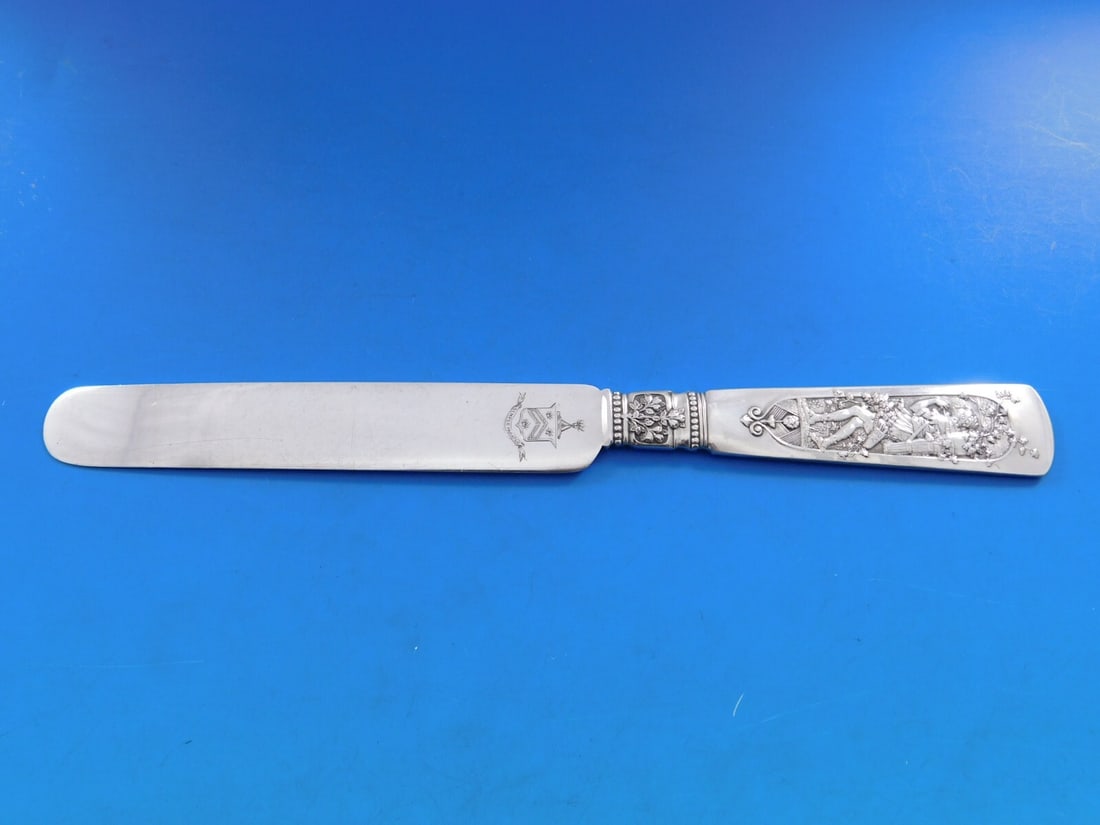Gorham Fontainebleau Sterling Silver Tea Knife 8 3/8" with Semper Crest (1 of 7)