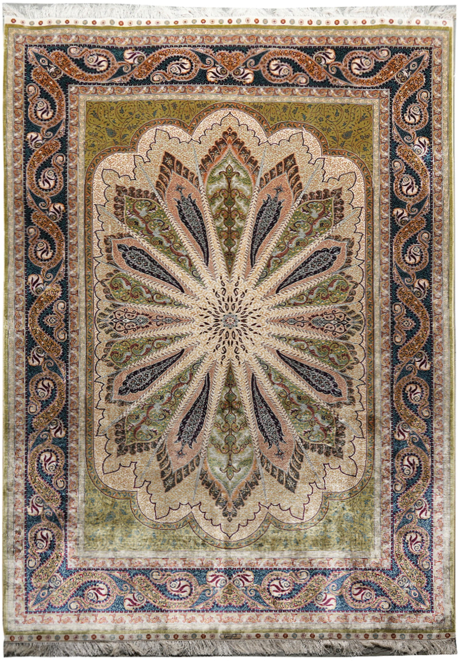 Hereke Hand-Knotted Silk Rug 6 x 9.5 Fancy Detailed Design (1 of 11)