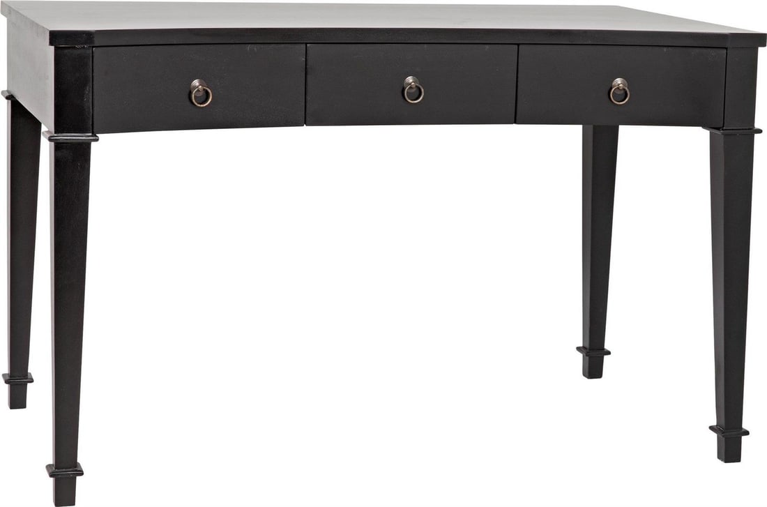 Noir Curba Desk Regency Style Hand-Rubbed Black Finish: Noir Curba Desk Regency Style Hand-Rubbed Black Finish Introducing the Elegant Traditional Style Curba Desk, a perfect blend of sophistication and functionality. This desk features a hand-rubbed black