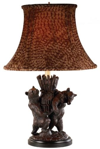 Charming Bear Sculpture Table Lamp Lodge Style 28H Ebony Resin (1 of 1)
