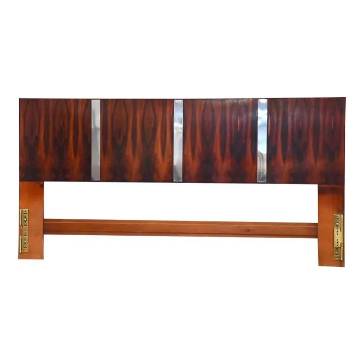 Milo Baughman Style Rosewood Chrome King Headboard 78" (1 of 3)