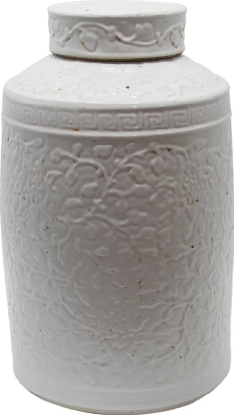 Handmade Traditional White Ceramic Tea Jar 14H 14W 19D: Handmade Traditional White Ceramic Tea Jar 14H 14W 19D This exquisite Traditional White Ceramic Tea Jar serves as both a functional storage piece and a striking display item. Crafted with care, this j