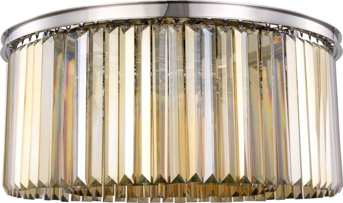 Sydney Collection Ceiling Light in Golden Teak Crystal and Polished Nickel Finish: Sydney Collection Ceiling Light in Golden Teak Crystal and Polished Nickel Finish This un-used Sydney flush mount ceiling light fixture features a striking combination of Royal-Cut crystal and steel w