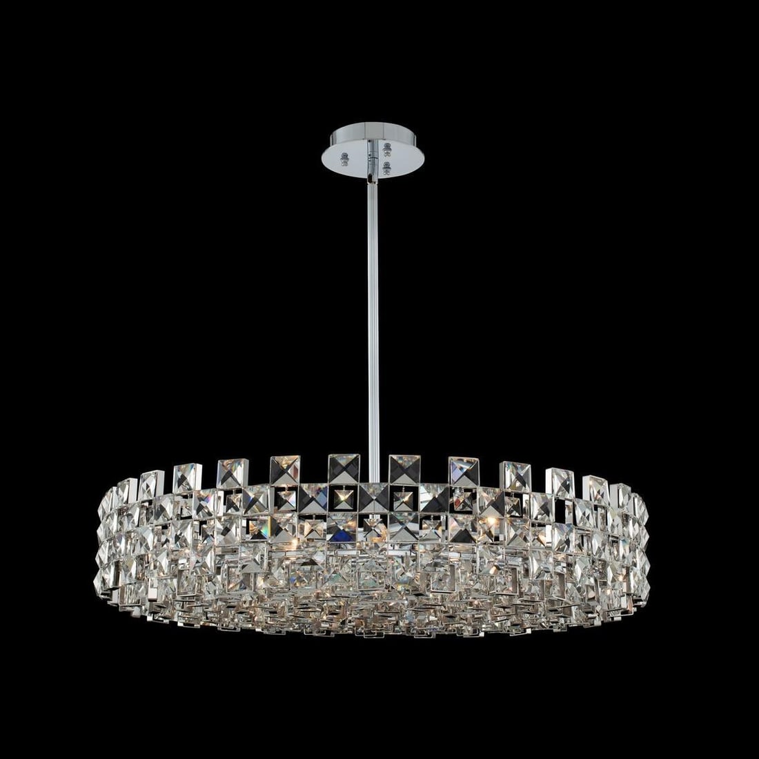 Kalco Piazze Pendant Light with Firenze Crystals 15H 36W 36D Dimmable: Kalco Piazze Pendant Light with Firenze Crystals 15H 36W 36D Dimmable Illuminate your space with the Luxurious Piazze Pendant, featuring stunning Firenze Crystals that create a captivating visual disp