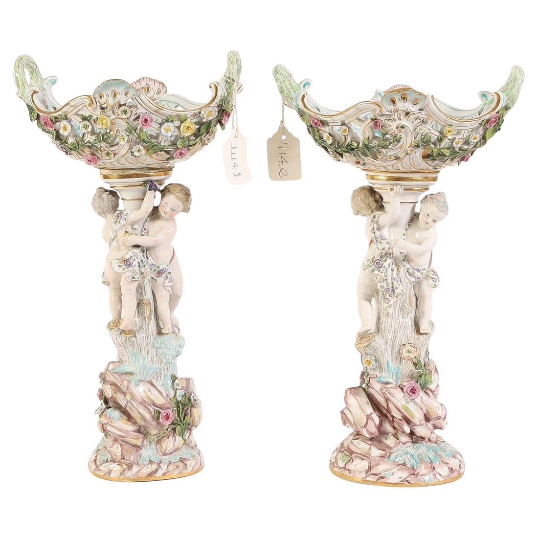Set of Two Meissen Porcelain Figural Centerpiece Baskets Circa 1880s (1 of 13)
