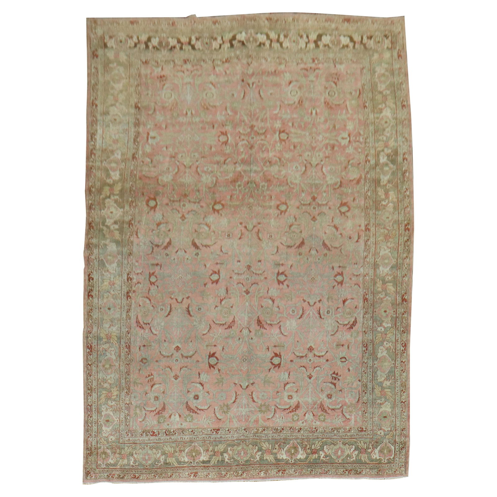 Persian Bidjar Room Size Rug Deer Head Motifs Pink Antique 20th Century: Persian Bidjar Room Size Rug Deer Head Motifs Pink Antique 20th Century This exquisite early 20th-century Persian Bidjar rug features a captivating all-over floral design set against a soft pink backg