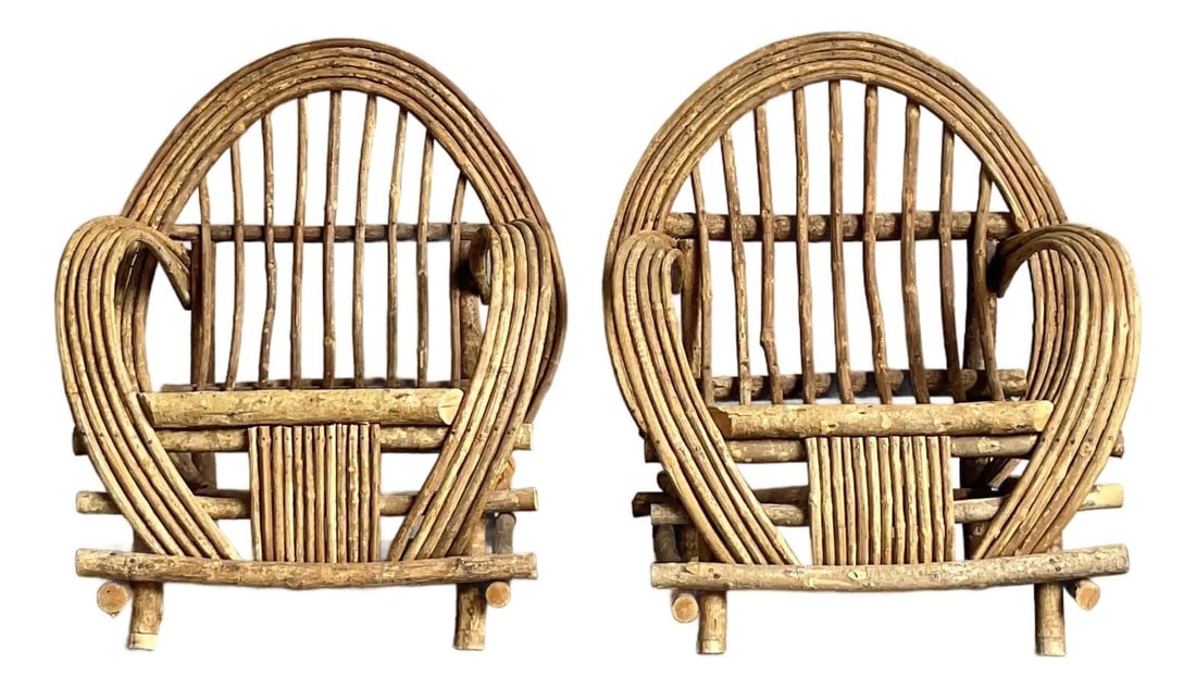 Pair of Rustic Bentwood Adirondack Chairs With Cushions (1 of 7)