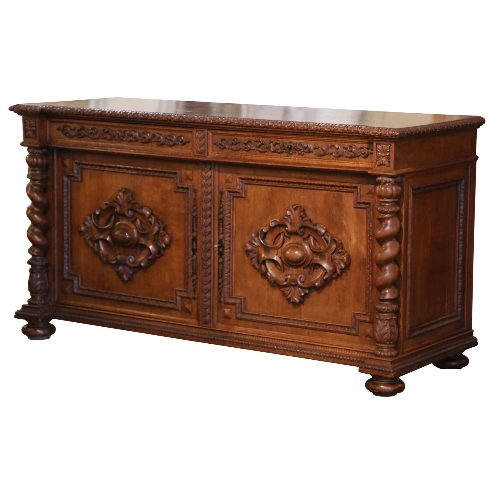 19th Century French Louis XIII Oak Buffet with Parquet Top (1 of 16)
