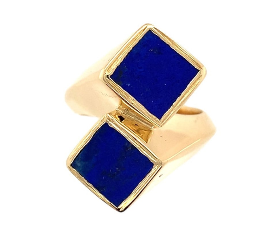 18k Yellow Gold Modern Lapis Bypass Ring by MAR Size 6.25 (1 of 12)
