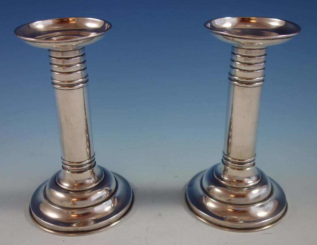 Elegant Meriden Britannia Sterling Silver Candlestick Pair Monogrammed 6.5" Tall (1 of 8)