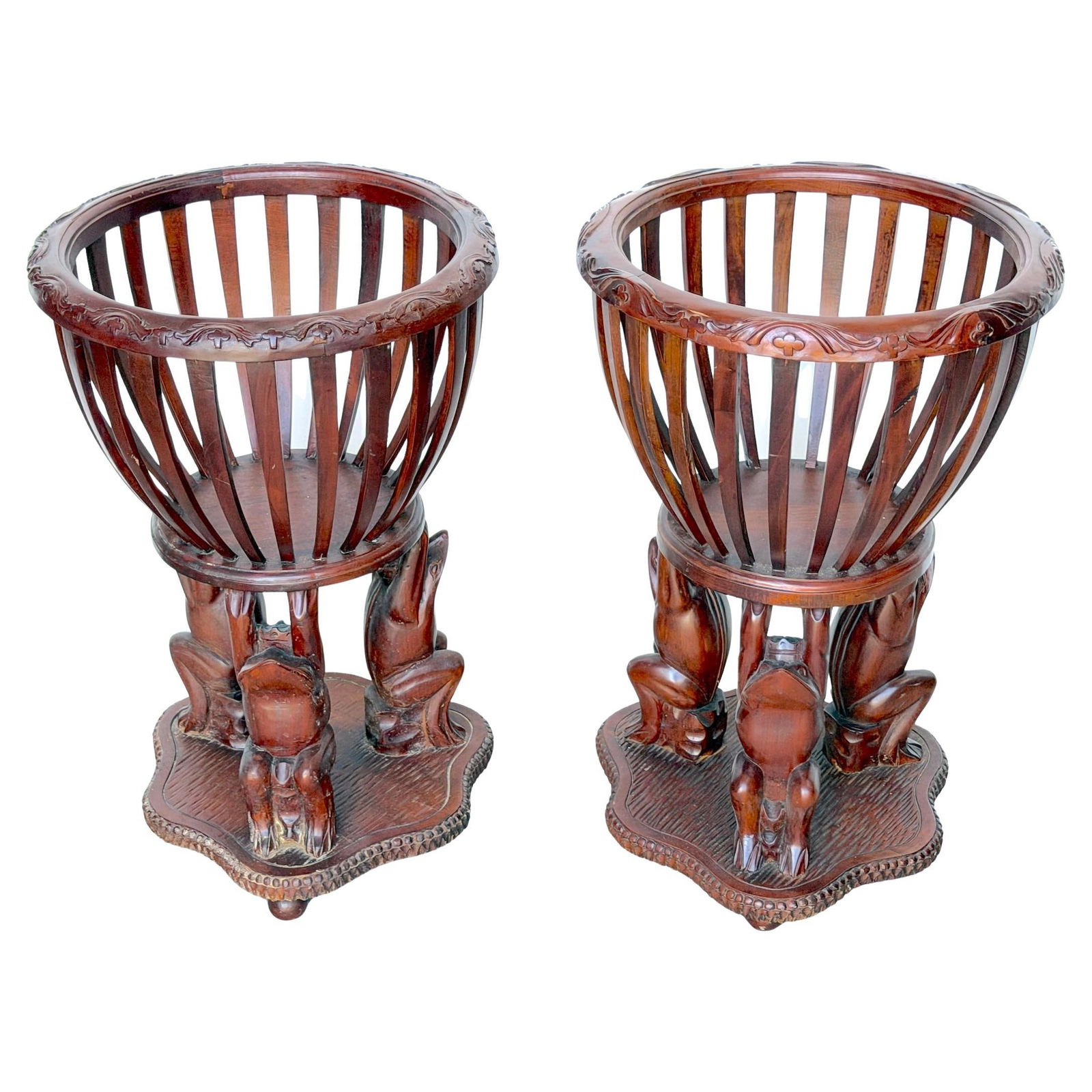 Set of 2 Hand-Carved Hardwood Frog Prince Figural Planters Attributed Maitland Smith: Set of 2 Hand-Carved Hardwood Frog Prince Figural Planters Attributed Maitland Smith This is a pair of hand-carved hardwood figural planters attributed to Maitland Smith, featuring an imaginative Frog