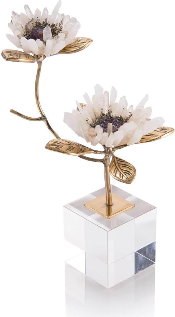 John-Richard Amethyst Accented Double Crystal Blooms Sculpture: John-Richard Amethyst Accented Double Crystal Blooms Sculpture This elegant sculpture showcases a stunning design with amethyst accents, perfect for enhancing your decor. Crafted from lead-free crysta