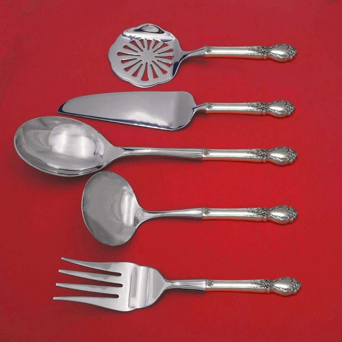 International Sterling Silver Brocade Thanksgiving 5pc Hostess Set: International Sterling Silver Brocade Thanksgiving 5pc Hostess Set Elevate your Thanksgiving dining experience with this exquisite 5-piece Hostess Set in the Brocade pattern by International Sterling.