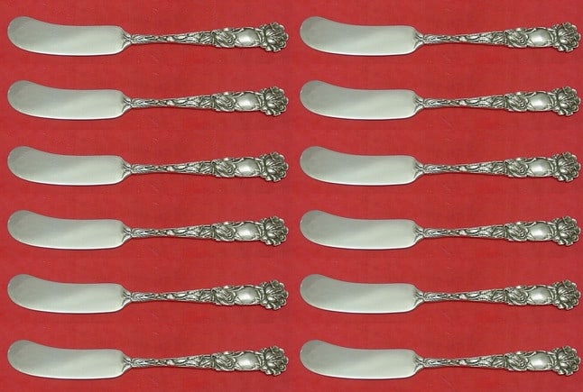 Alvin Bridal Rose Sterling Silver Butter Spreader Set 12 pcs 6 1/8 Art Nouveau (1 of 4)