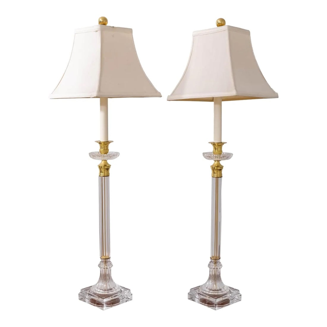 Vintage 1950s Fluted Glass Table Lamps with Brass Accents (1 of 10)