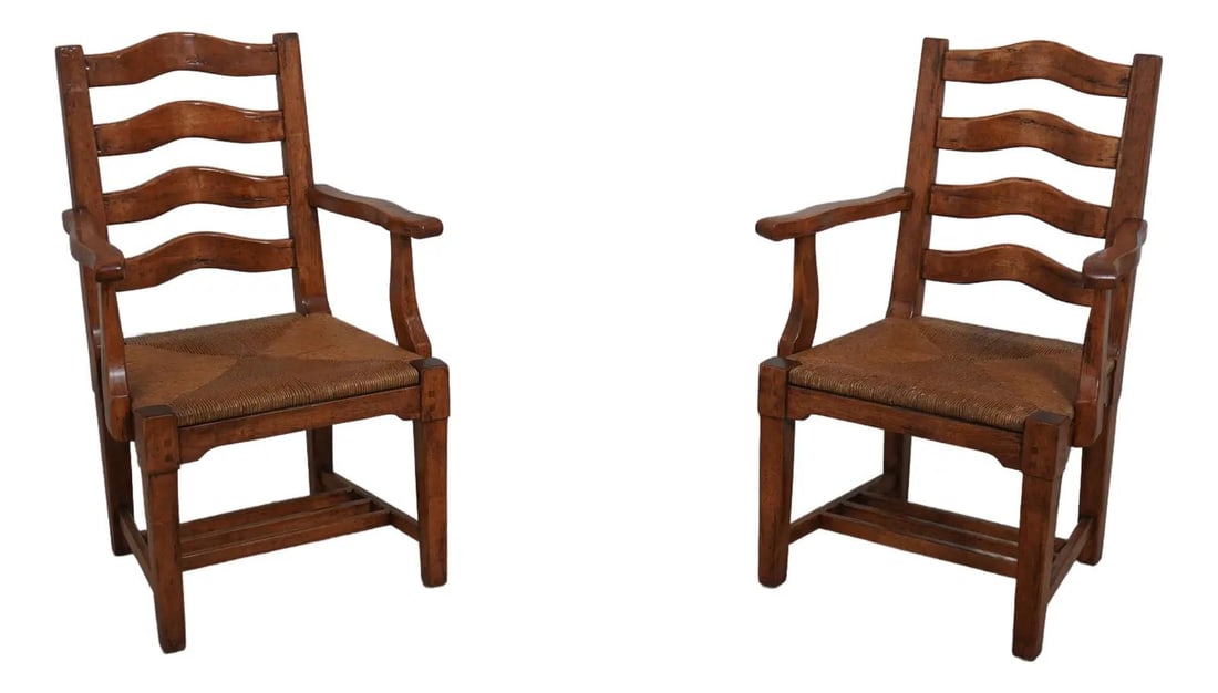 Guy Chaddock Distressed Ladderback Armchairs with Rush Seats (1 of 10)