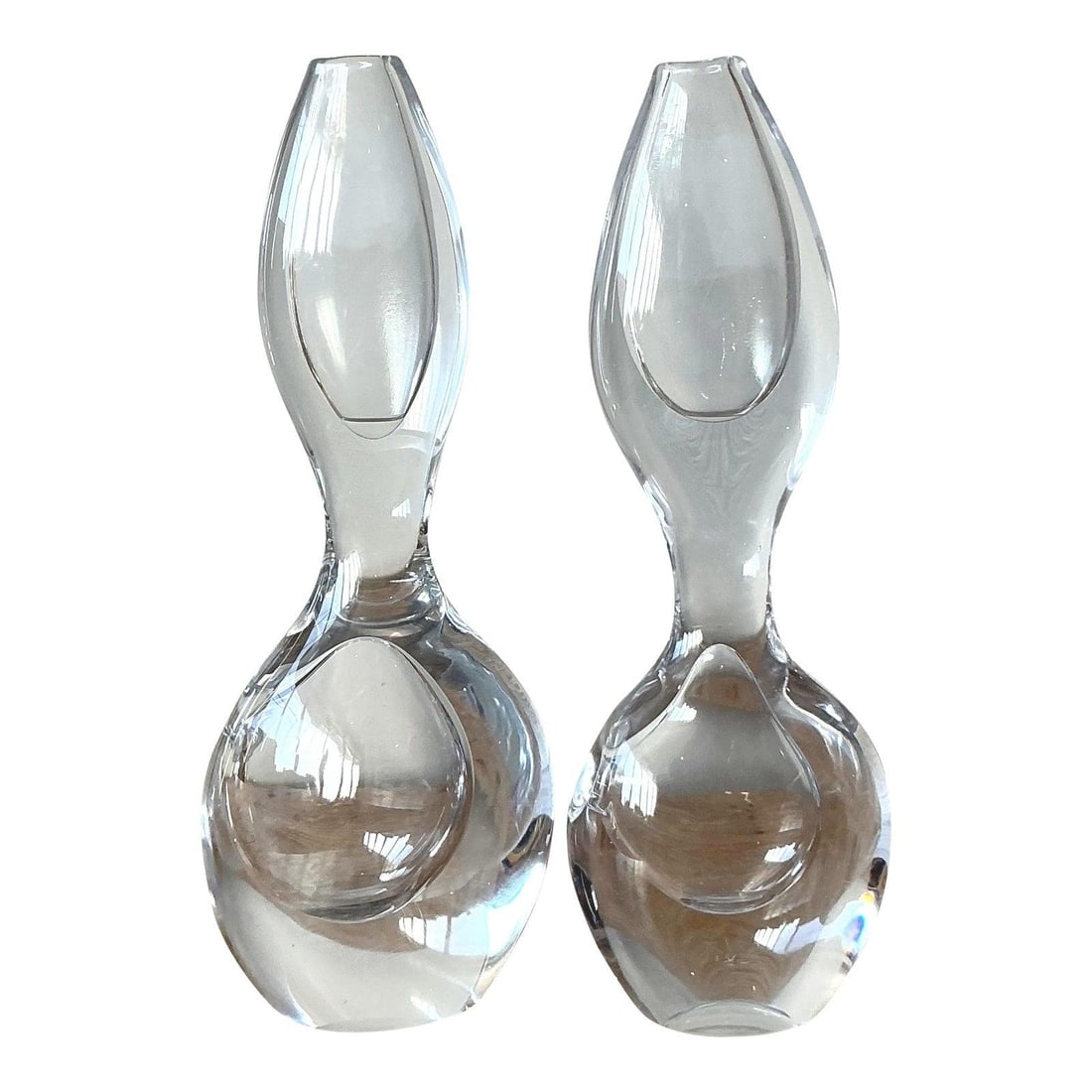 Set of Two Biomorphic Art Glass Bud Vases with Fluid Modernist Design: Set of Two Biomorphic Art Glass Bud Vases with Fluid Modernist Design This set of two vintage art glass bud vases features a striking biomorphic design, exemplary of mid-20th century Scandinavian or I