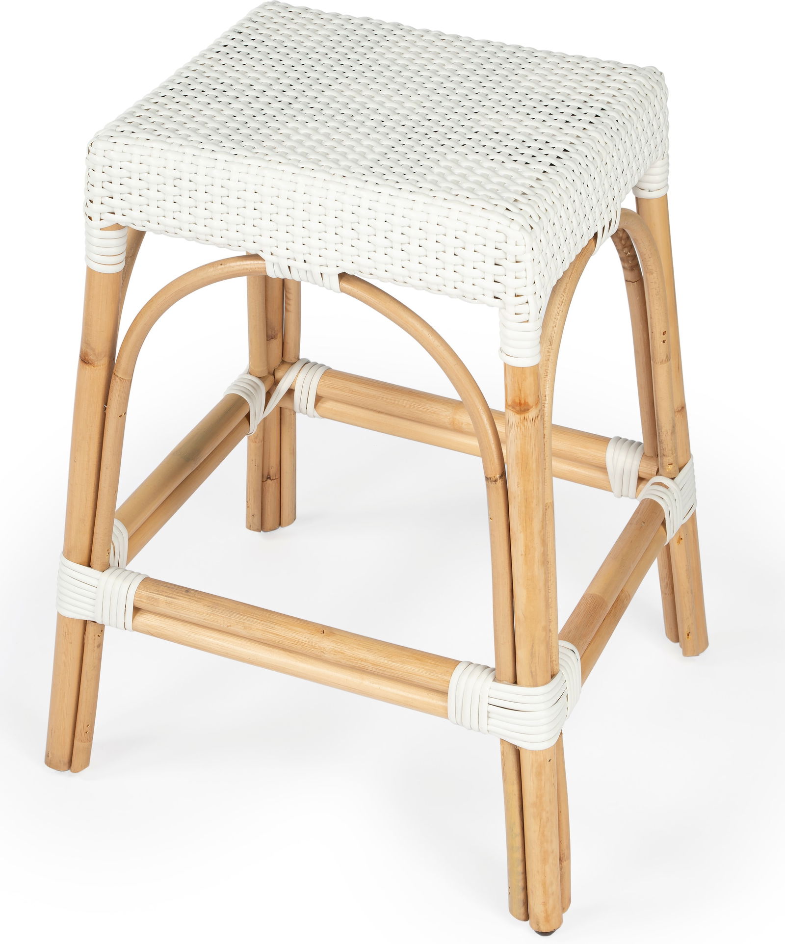 Butler Coastal Style Mediterranean Counter Stool Glossy White Rattan: Butler Coastal Style Mediterranean Counter Stool Glossy White Rattan Enhance your seating with this Mediterranean Inspired Counter Stool, perfect for coastal decor. Featuring a durable natural rattan