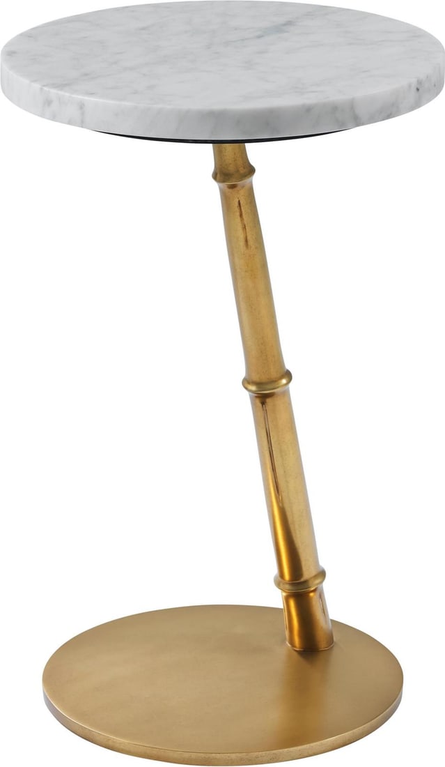 Theodore Alexander Modern Brass Marble Accent Table 21.75H: Theodore Alexander Modern Brass Marble Accent Table 21.75H This elegant Formal Modern Accent Table combines the luxurious elements of brass and marble, making it a stunning addition to any contemporar