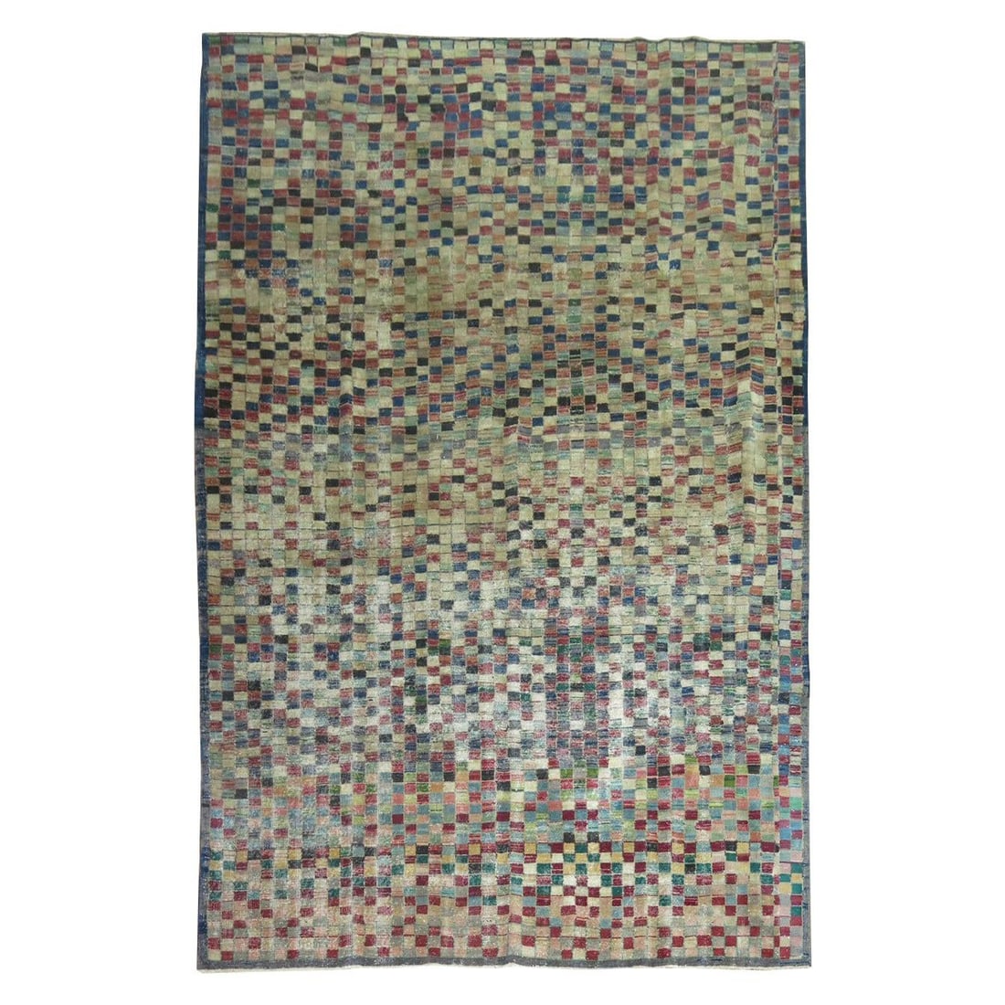Mid-Century Turkish Hand-Knotted Wool Checker Motif Room Rug 7'6" x 11'9": Mid-Century Turkish Hand-Knotted Wool Checker Motif Room Rug 7'6" x 11'9" This stunning Turkish checker motif room rug is a perfect blend of mid-century modern style and exquisite craftsmanship. Hand-