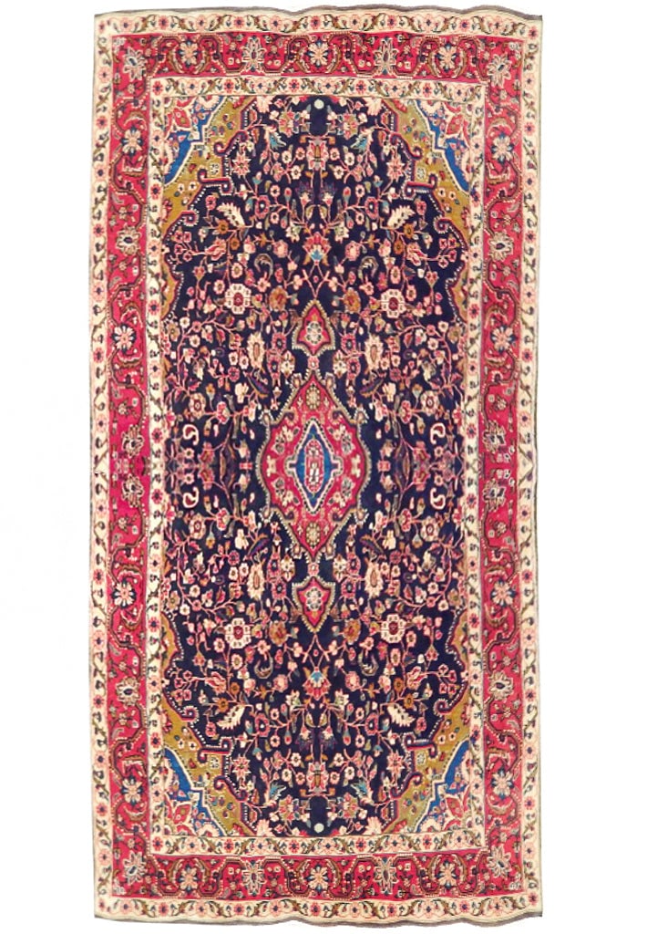 5' x 10' Navy Blue Semi Antique Persian Sarouk Runner Handcrafted Wool Rug: 5' x 10' Navy Blue Semi Antique Persian Sarouk Runner Handcrafted Wool Rug Free continental US Shipping Transform your living space with the timeless elegance of this 5' x 10' Navy Blue Semi Antique P