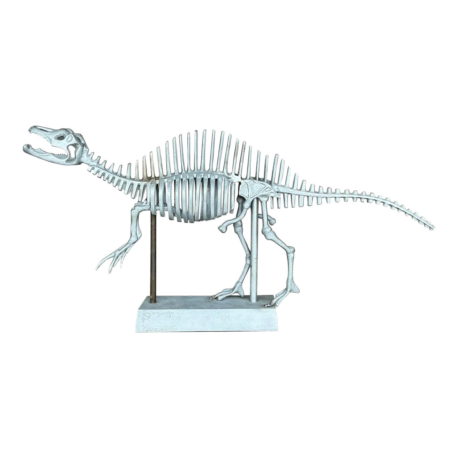 Vintage Boho Steel Dinosaur Model Gray Decor: Vintage Boho Steel Dinosaur Model Gray Decor Introduce a whimsical charm to your decor with this Vintage Boho Steel Dinosaur Model. This unique piece is meticulously crafted from durable steel, blendi