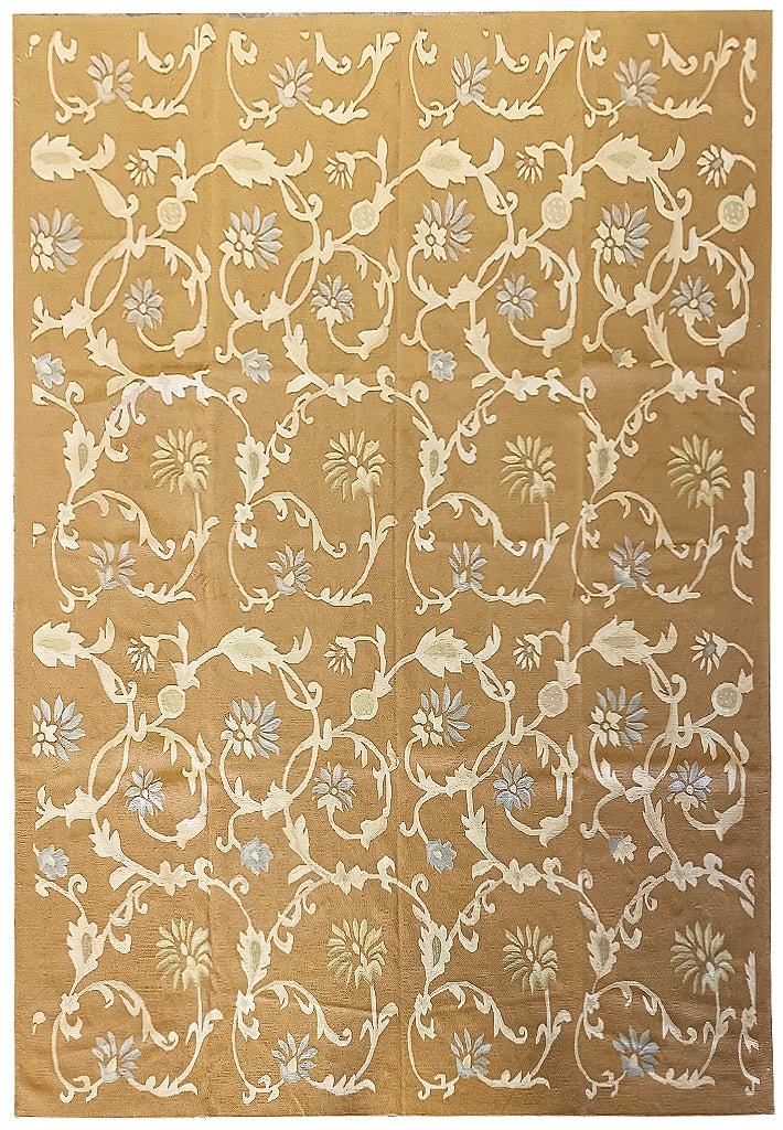 Elegant 9.1 x 12 Golden Brown Flat Weave French Rug (1 of 9)