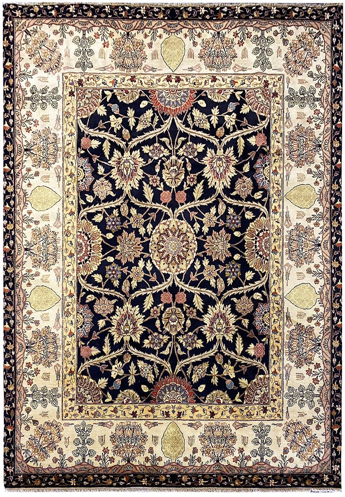 8' x 10' Black Agra Rug William Morris Design Natural Wool (1 of 11)