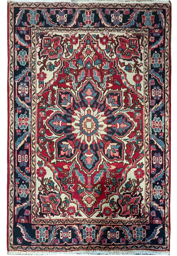 Persian Heriz Sherabian Rug 3.7 x 4.7 Hand-Knotted Wool Estate Carpet: Persian Heriz Sherabian Rug 3.7 x 4.7 Hand-Knotted Wool Estate Carpet Free continental US Shipping Elevate your living space with this exquisite 3.7 x 4.7 Persian Heriz Sherabian Rug Estate Carpet. Ha