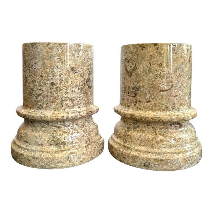 Vintage Marble Column Bookends Set of 2 Classical Design: Vintage Marble Column Bookends Set of 2 Classical Design Enhance your home decor with this substantial set of vintage bookends, expertly carved from solid marble in the elegant form of classical archi