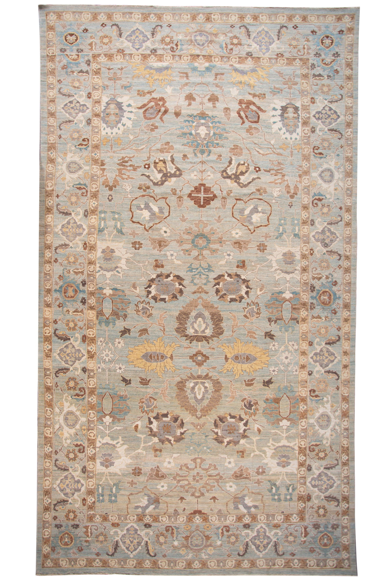 Contemporary Sultanabad Rug 13'3 x 23'5 Wool Floral Design: Contemporary Sultanabad Rug 13'3 x 23'5 Wool Floral Design Enhance your living space with this stunning 21st Century Contemporary Sultanabad Rug. Featuring a light blue and beige field adorned with vi