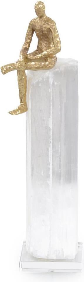 John-Richard Taking a Break Brass Selenite Sculpture 19H x 5W x 4.5D: John-Richard Taking a Break Brass Selenite Sculpture 19H x 5W x 4.5D Discover the charm of this elegantly crafted sculpture titled "Taking a Break II." This distinctive piece features a beautiful comb