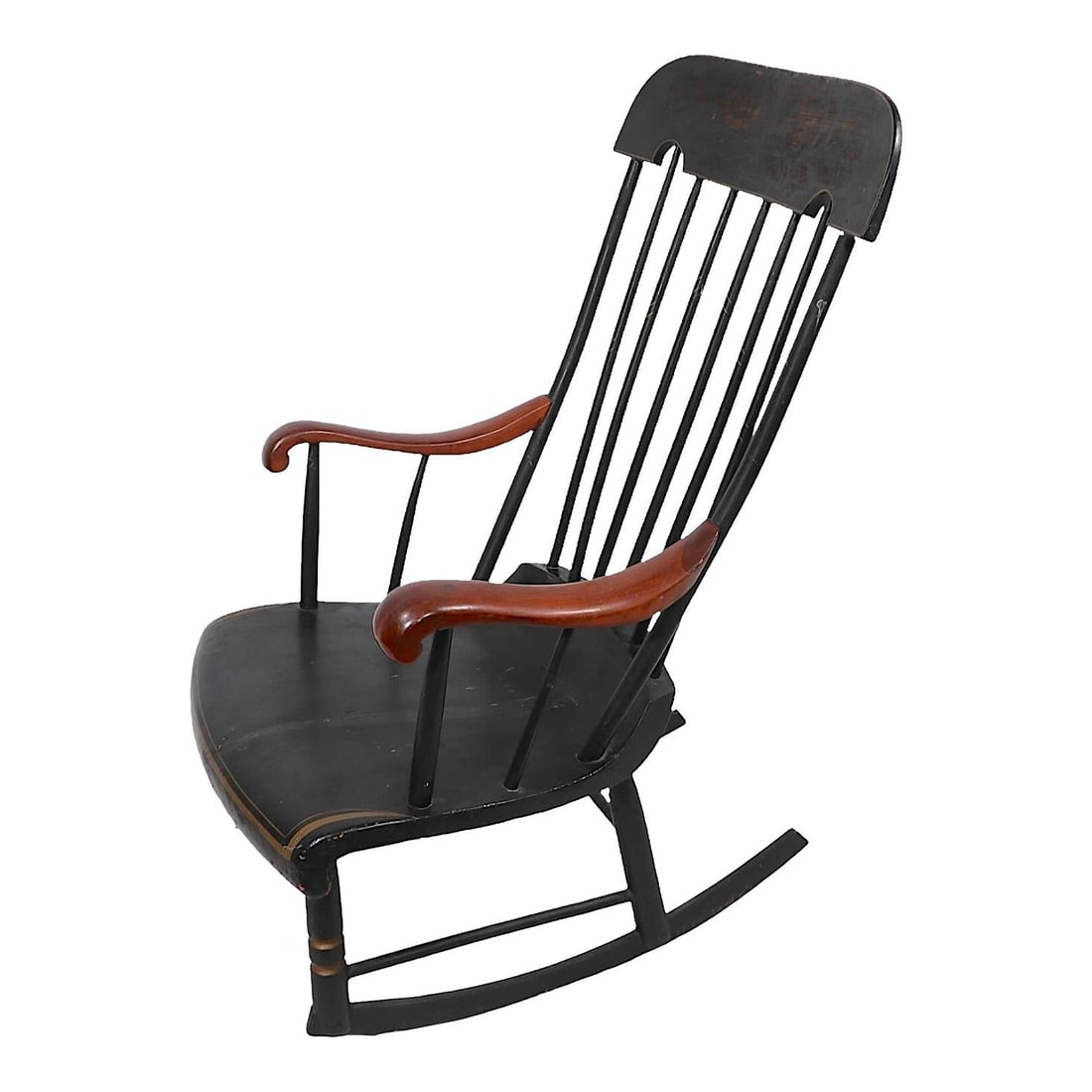 Antique 19th Century Black Stenciled Boston Rocker (1 of 9)